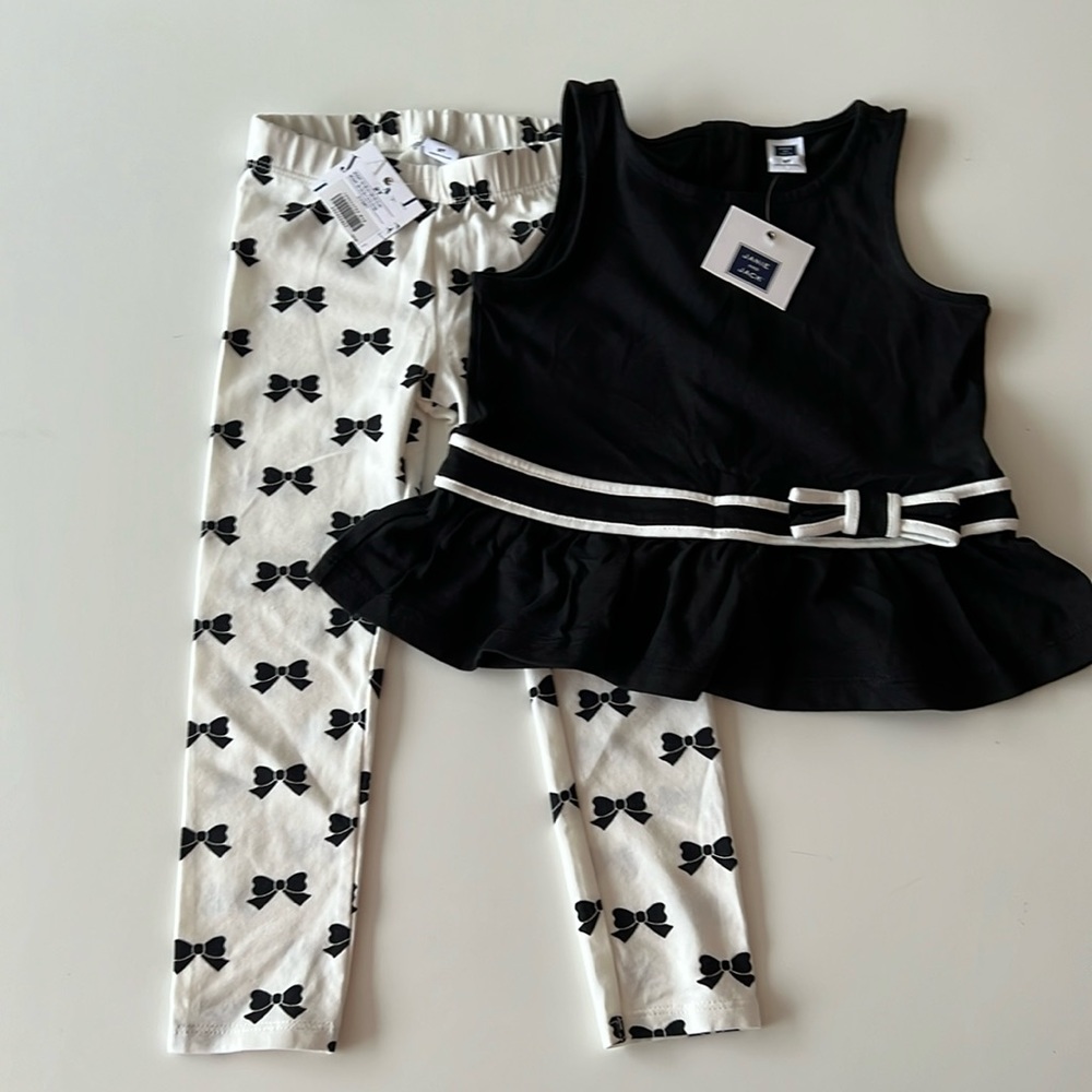 NWT Janie and Jack White & Black Bows Leggings & Top Set Size 2T